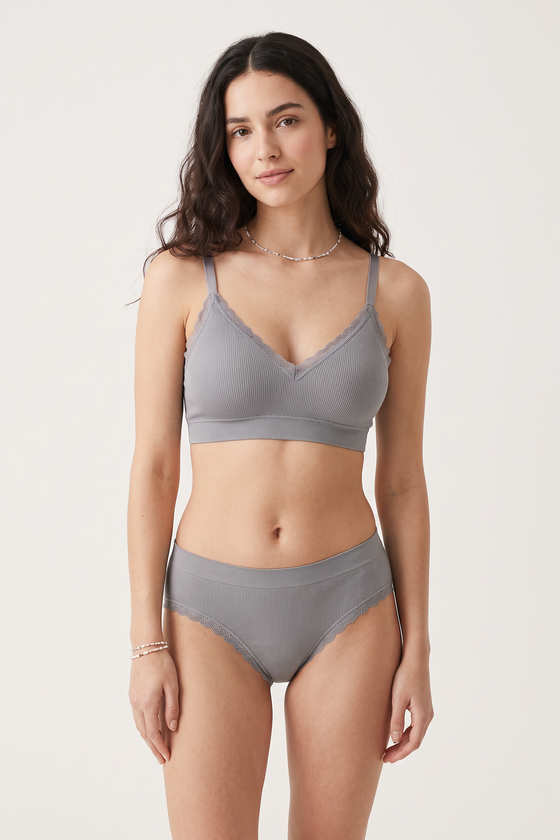 BLS - Ribbed Lace Bra & Panty Set - Grey