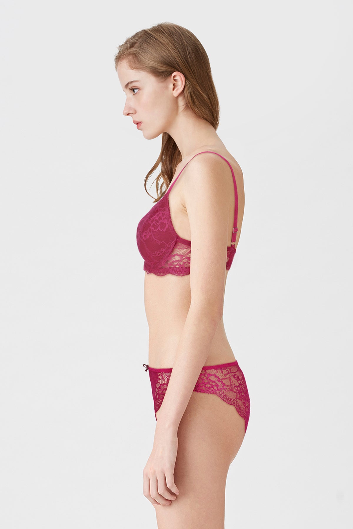 BLS - Antonia Wired And Pushup Lace Bra Set - Cherry