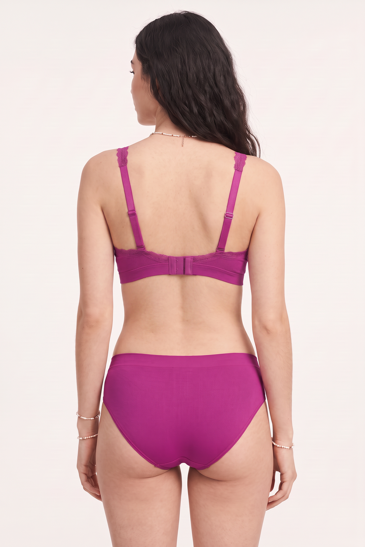 Ribbed Lace Bra & Panty Set - Fuschia