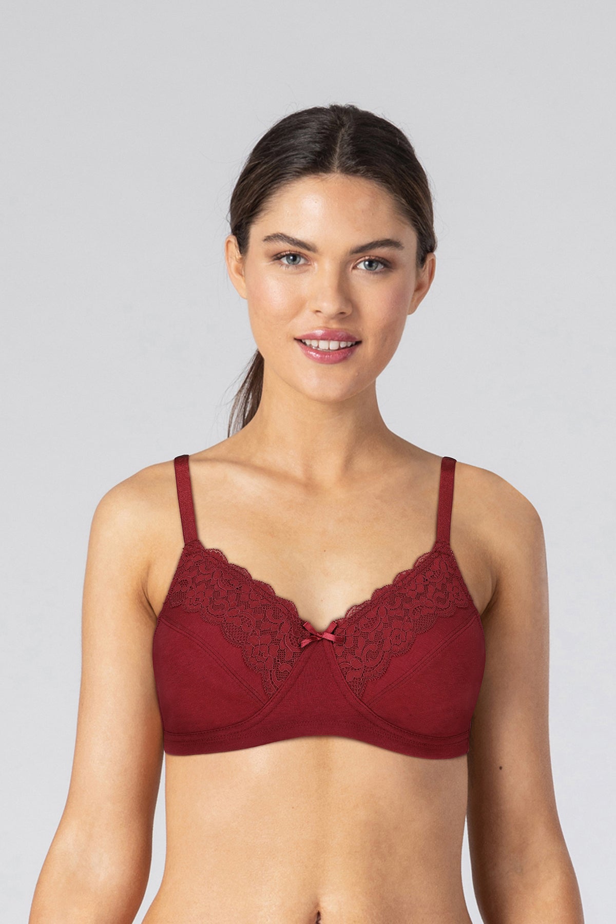 Maroon cotton underwired and padded bra